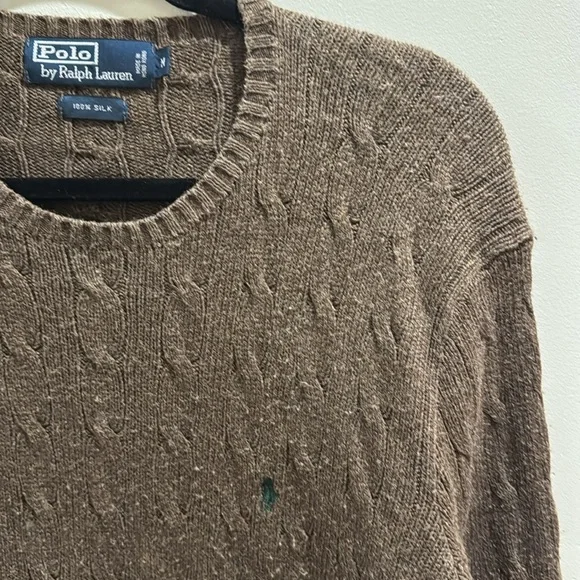 MEN’S POLO BY RALPH LAUREN 100% SILK BROWN SWEATER. CABLE KNIT - Picture 3 of 12